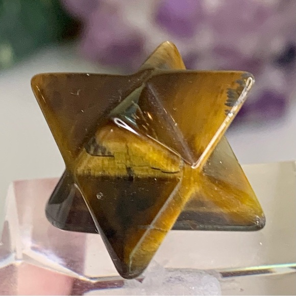 MINI Gold Tigers Eye Merkaba Star Crystal Carving Chakra Healing Meditation 3/4" - Picture 7 of 10